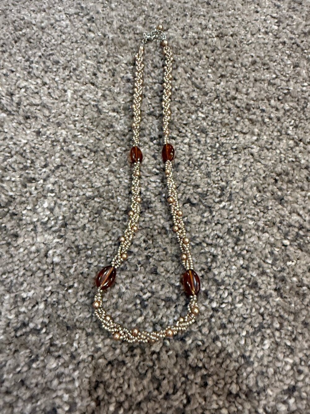 Vintage Braided Gold Amber-Tone Seed Bead Necklace 10" Twisted Beaded